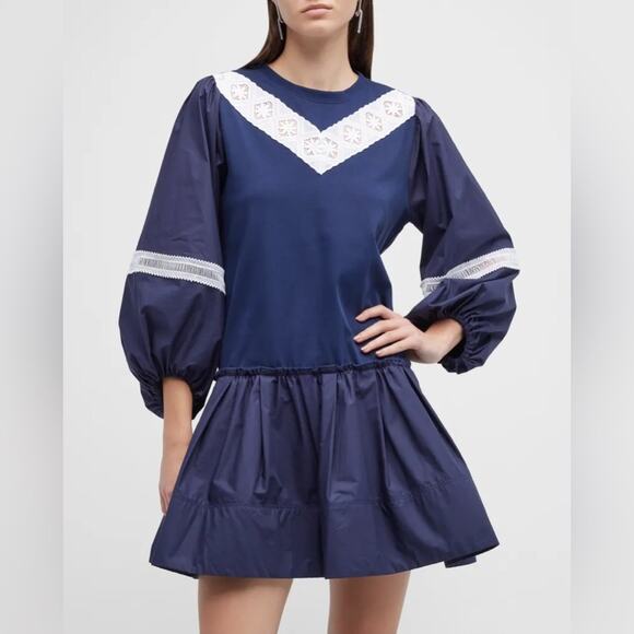 Tanya Taylor Blue White Kirstie Colorblock Dress - Picture 1 of 15